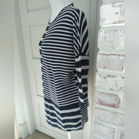 Navy and Gray Stripe Tunic Length Boat Neck Sweater | Size 14 | GERRY WEBER | - Picture 3 of 11